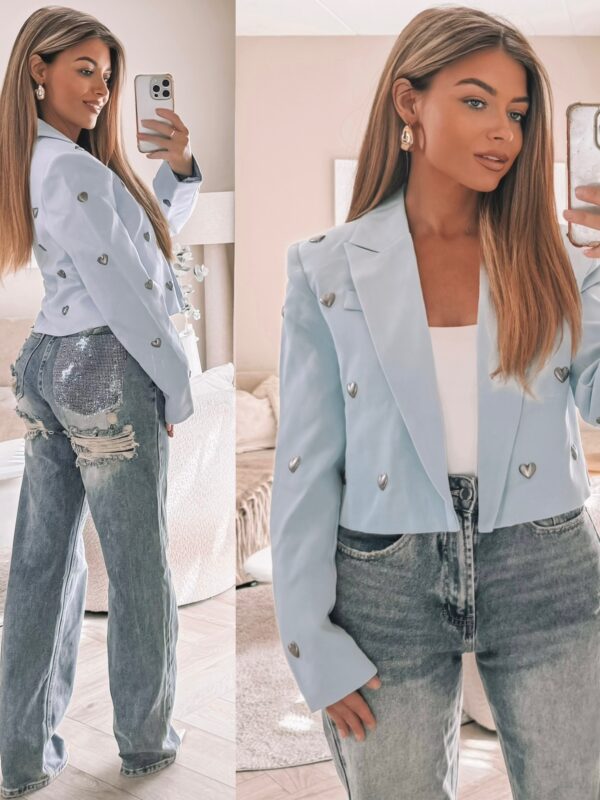 Cropped Hearts Blazer - Blue