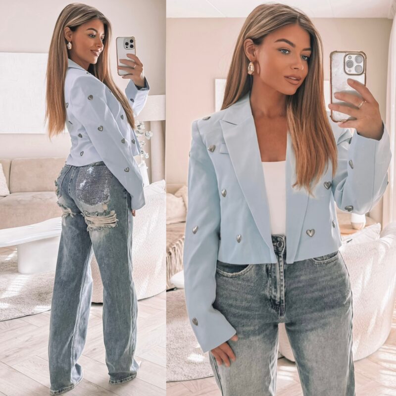 Cropped Hearts Blazer - Blue