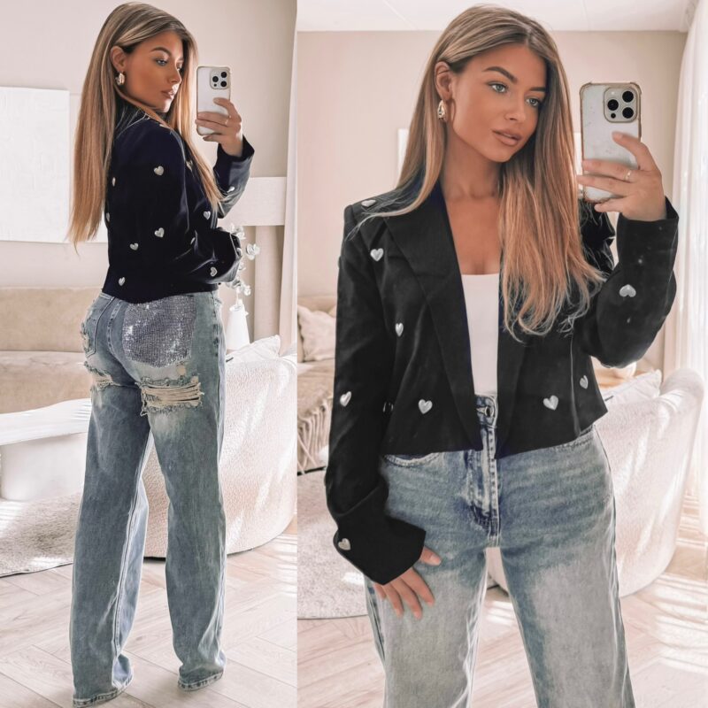 Cropped Hearts Blazer - Black