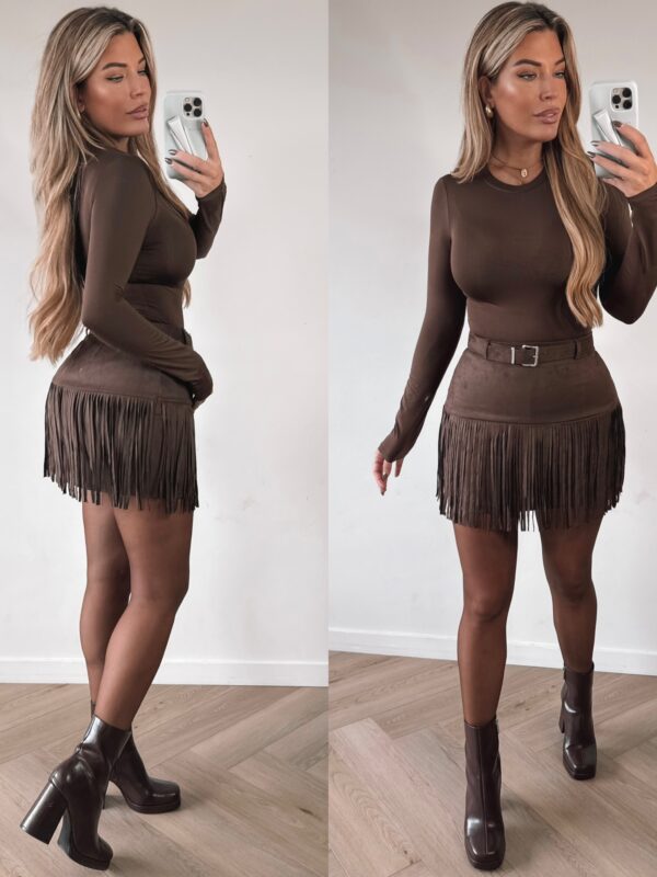 Suède franje skirt - Choco