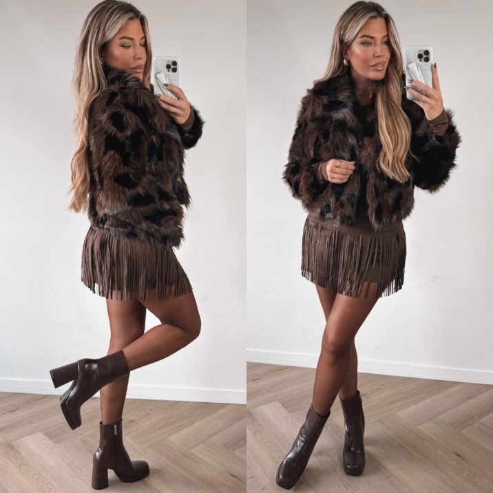 Trend Faux fur jacket - Black/Coffee
