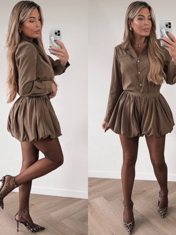Suède blouse ballon set - Camel