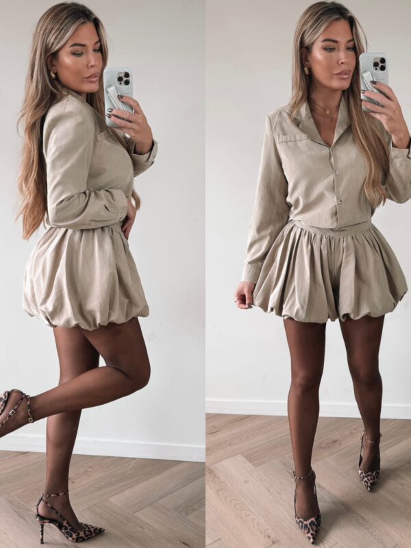 Suède blouse ballon set - Nude