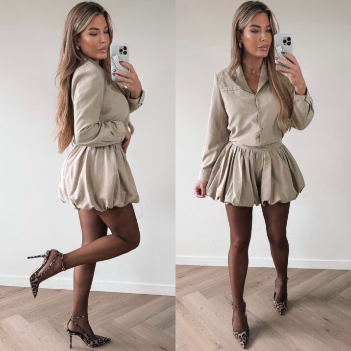 Suède blouse ballon set - Nude