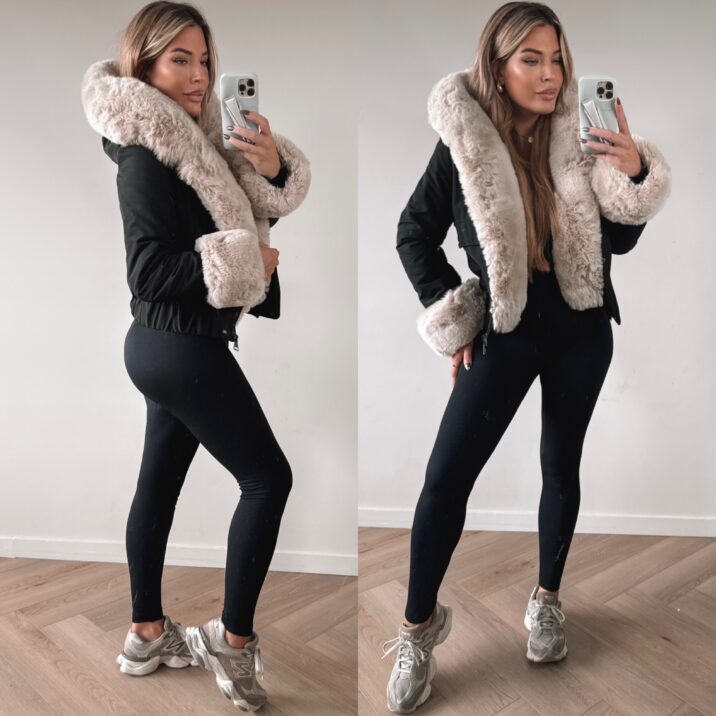 Perfect Furry Winterjacket - Black/Beige