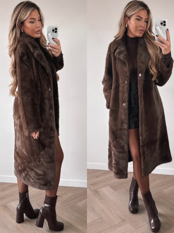 Glamour Faux fur jacket lang  - Brown