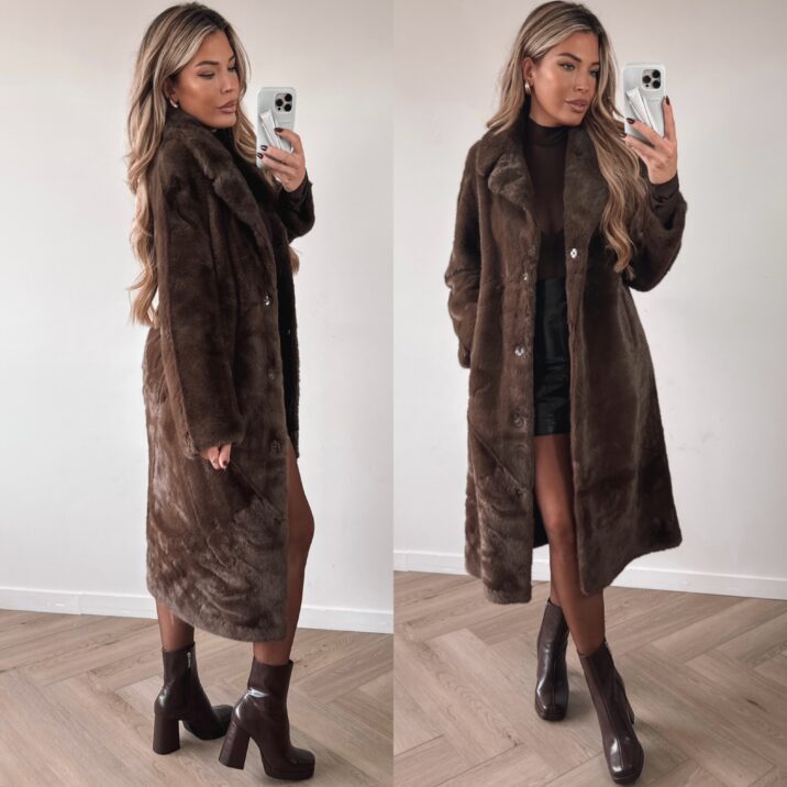 Glamour Faux fur jacket lang  - Brown