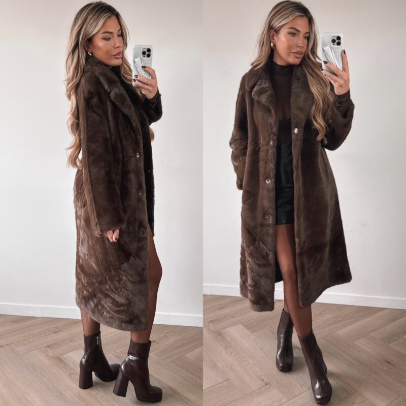 Glamour Faux fur jacket lang  - Brown