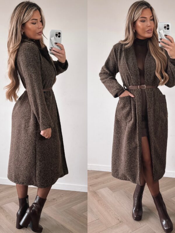 Belted Trenchcoat teddy jacket - Choco