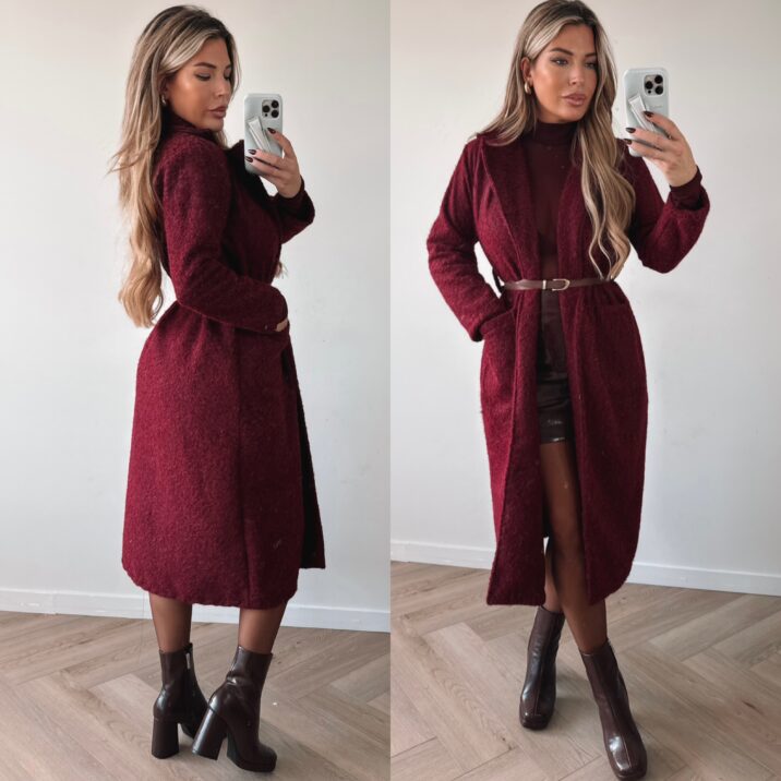 Belted Trenchcoat teddy jacket - Bordo