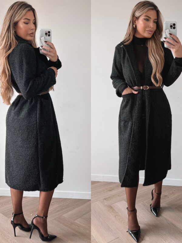 Belted Trenchcoat teddy jacket - Black
