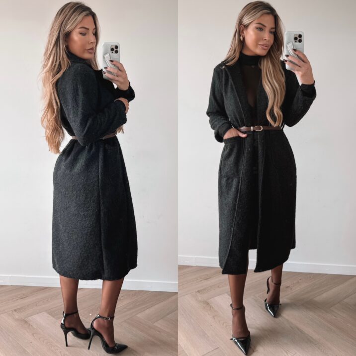 Belted Trenchcoat teddy jacket - Black