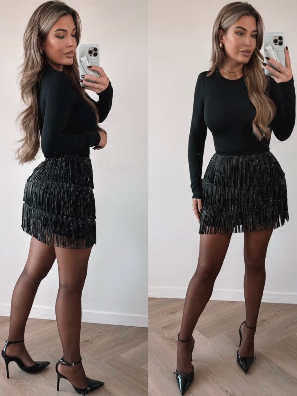 Glitter Suede Fringe skirt - Black