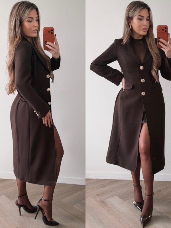 Golden Detail long jacket  - Choco