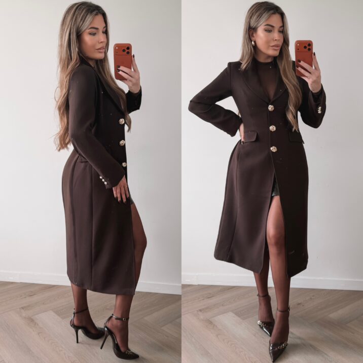 Golden Detail long jacket  - Choco