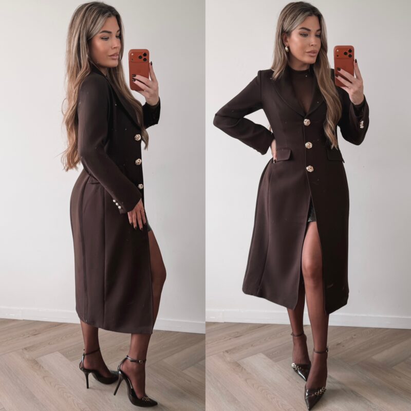 Golden Detail long jacket  - Choco