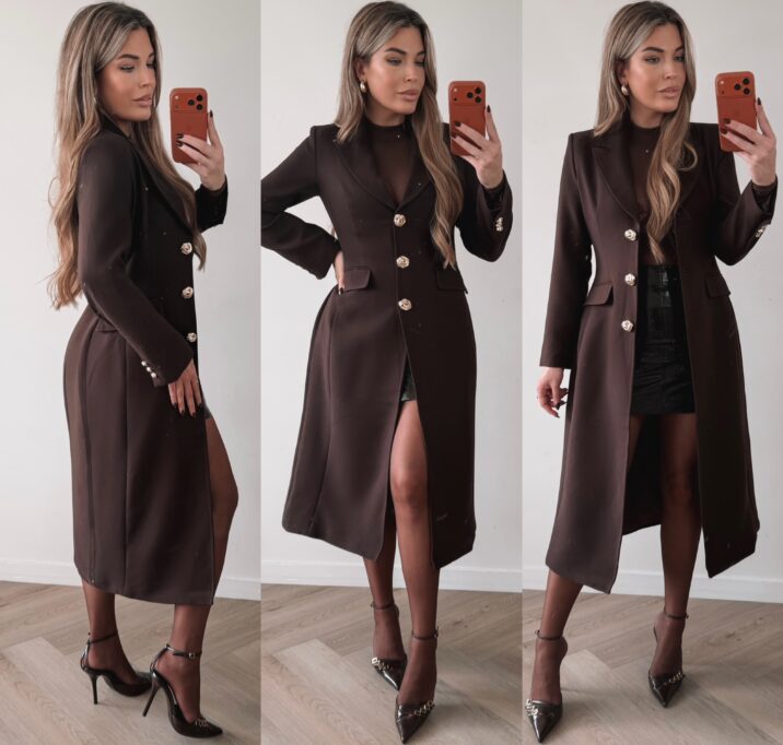 Golden Detail long jacket  - Choco