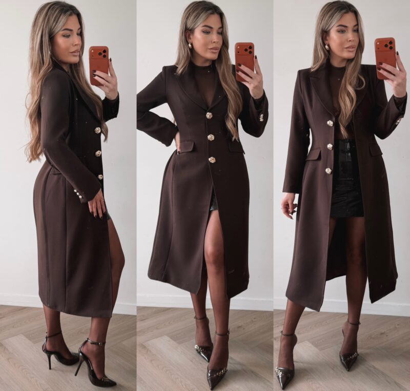 Golden Detail long jacket  - Choco