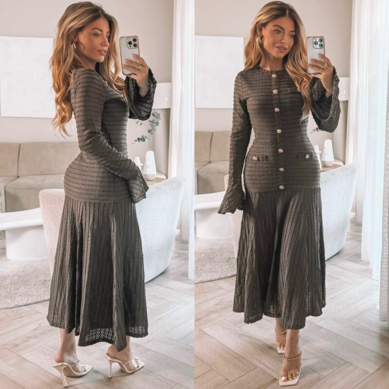 Scarlett Button peplum dress - Choco