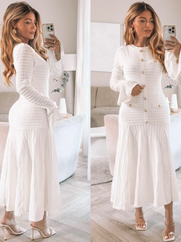 Scarlett Button peplum dress - Ecru