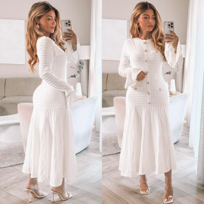 Scarlett Button peplum dress - Ecru
