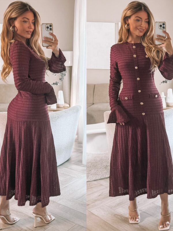 Scarlett Button peplum dress - Bordo