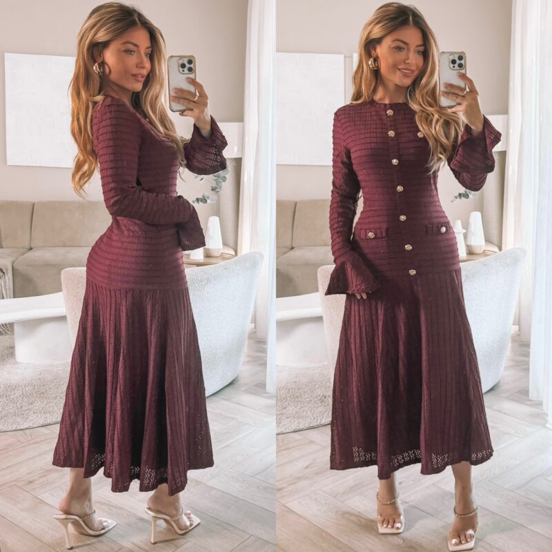 Scarlett Button peplum dress - Bordo