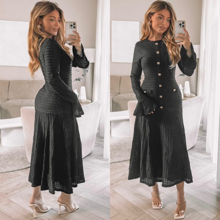 Scarlett Button peplum dress - Black