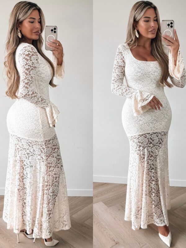 Lace all over dress - Beige