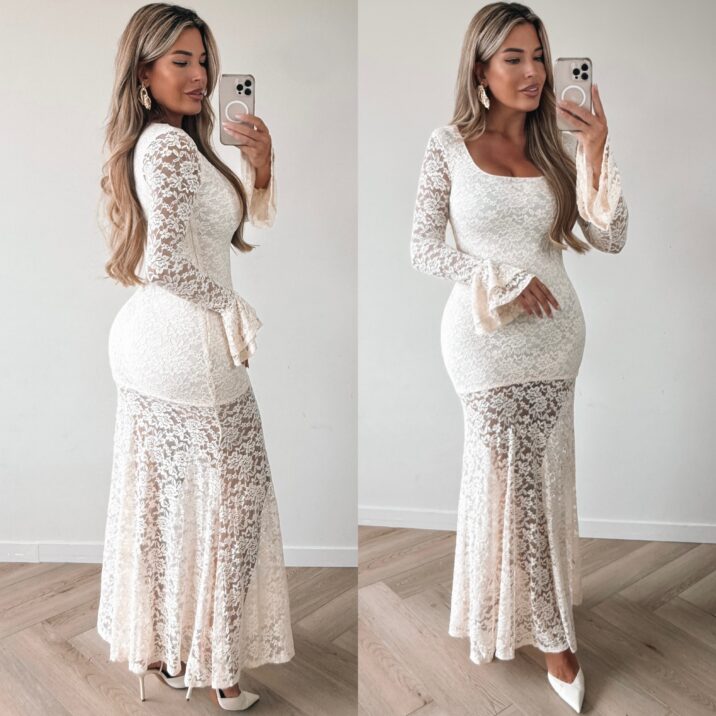 Lace all over dress - Beige