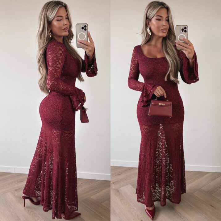 Lace all over dress - Bordo