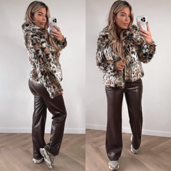 Vegan leather flair pants - Choco