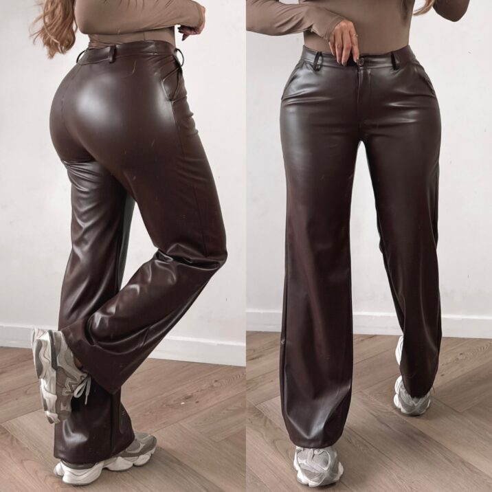 Vegan leather flair pants - Choco
