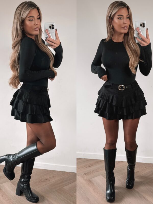 Suede ruffle skort - Black