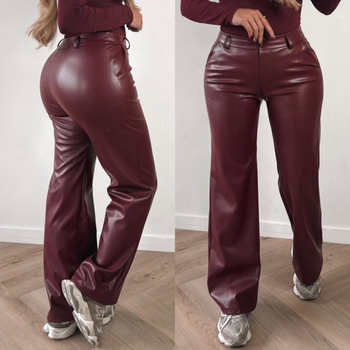 Vegan leather flair pants - Bordo
