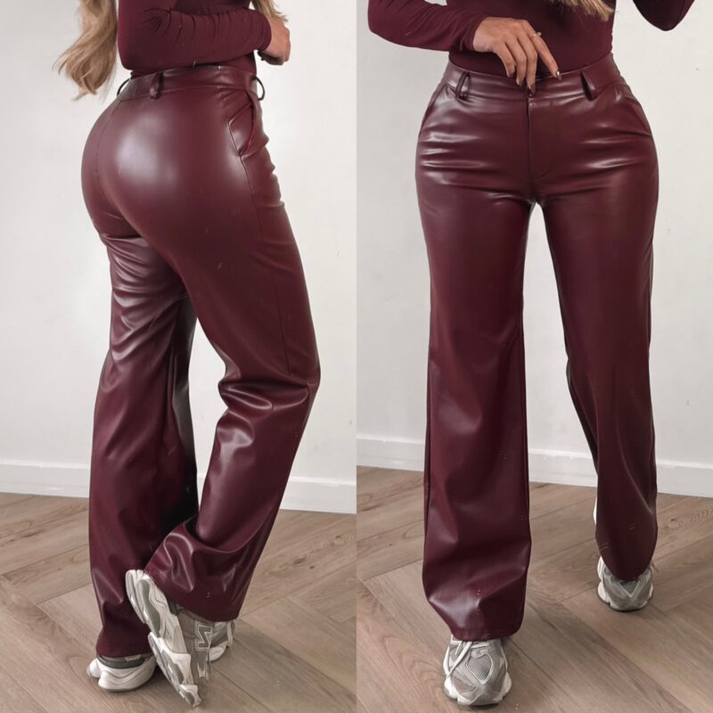 Vegan leather flair pants - Bordo