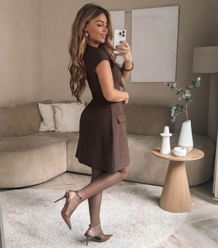 Pocket Short Sleeve Peplum dress - Choco