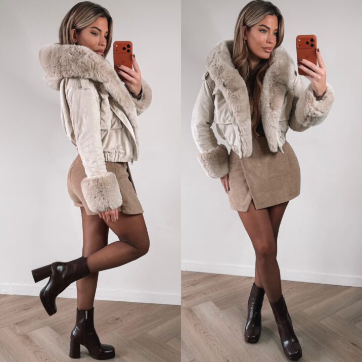 Suede Furry Winterjacket - Beige