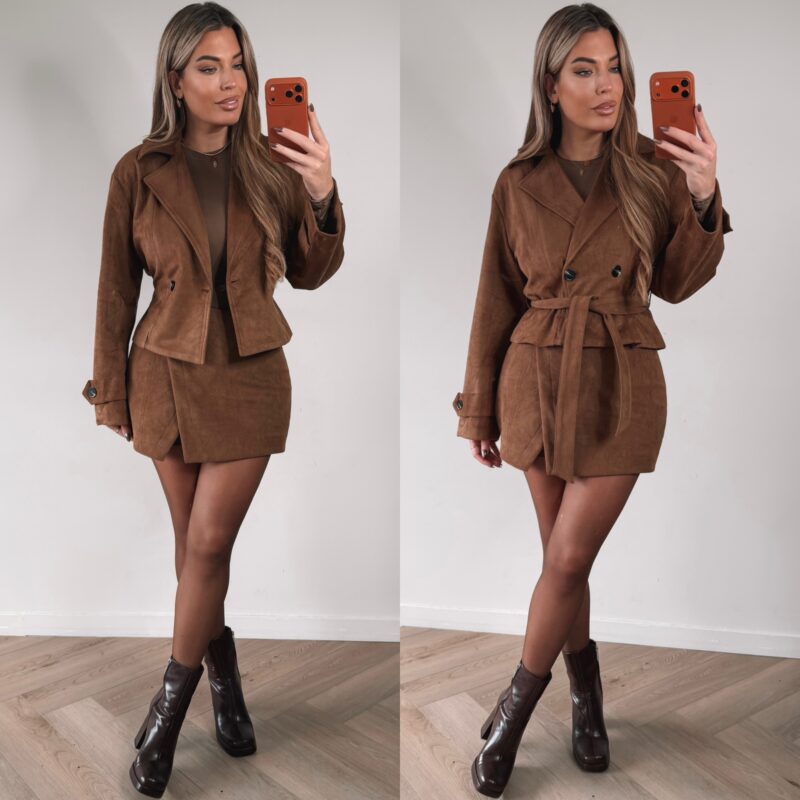 Suede Crop Trenchcoat - Camel