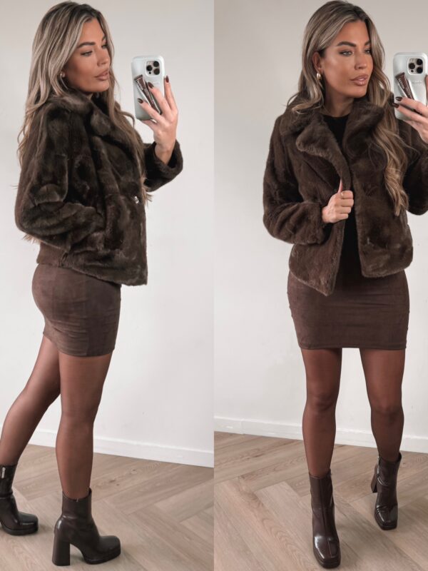 Glamour Faux fur jacket short - Brown