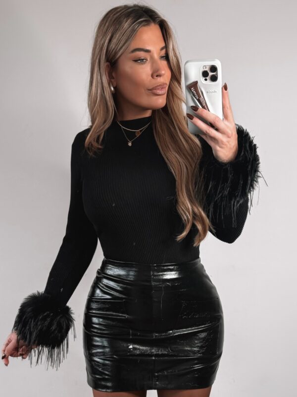 Furry Sleeve Sweater - Black