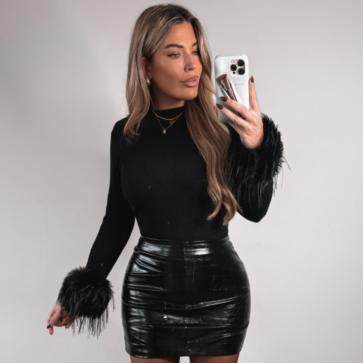 Furry Sleeve Sweater - Black
