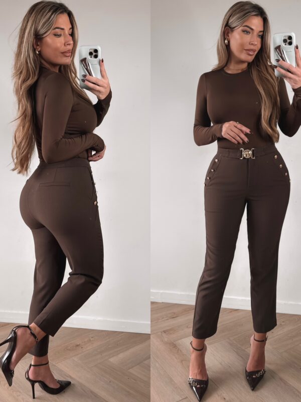 Button belted pants - Choco