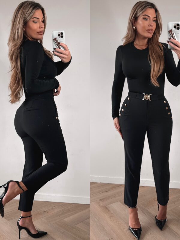 Button belted pants - Black