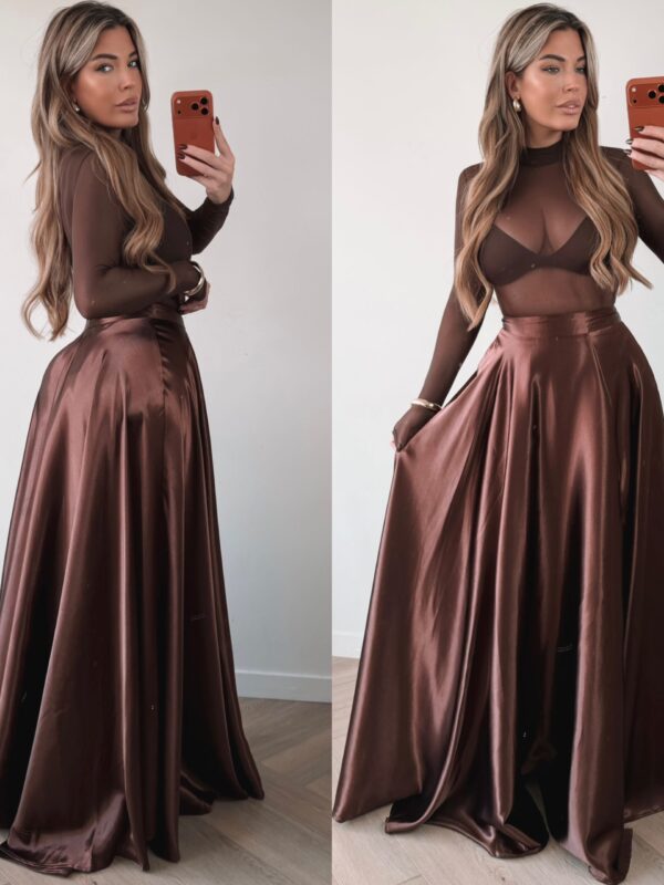 Satin maxi skirt - Choco