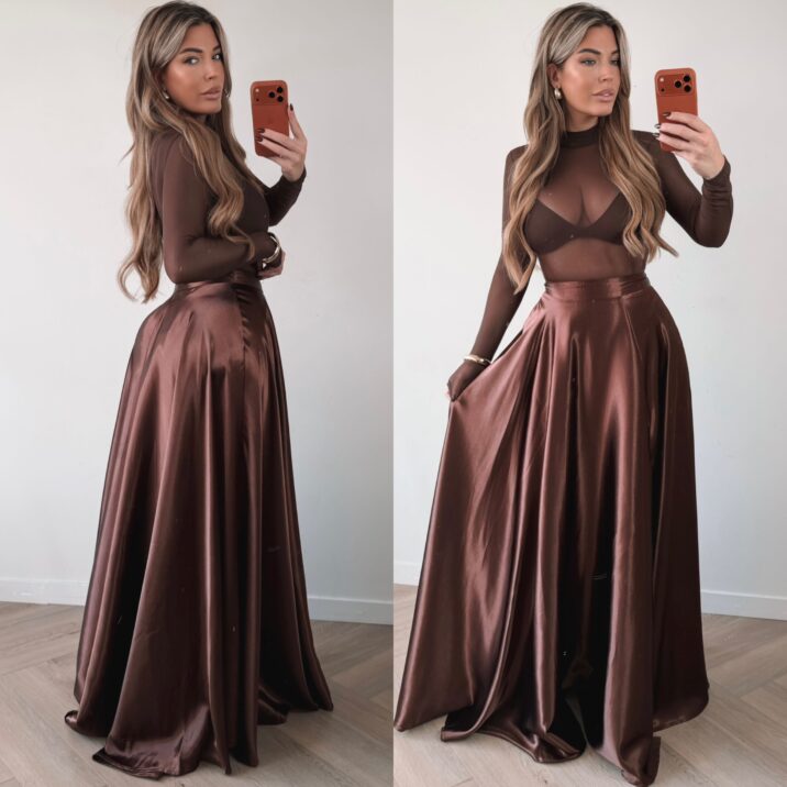 Satin maxi skirt - Choco