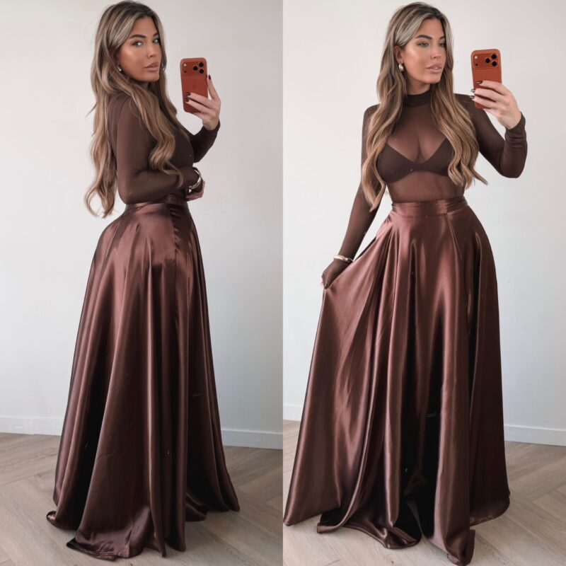 Satin maxi skirt - Choco