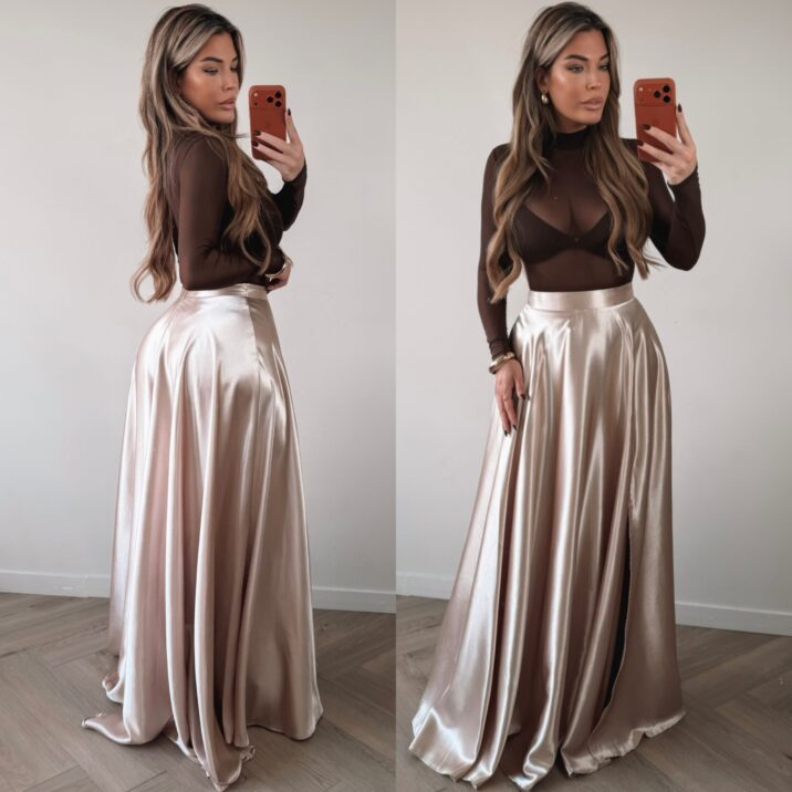 Satin maxi skirt - Beige