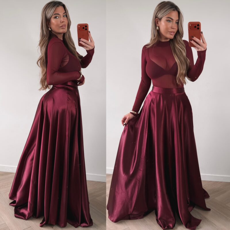 Satin maxi skirt - Bordo