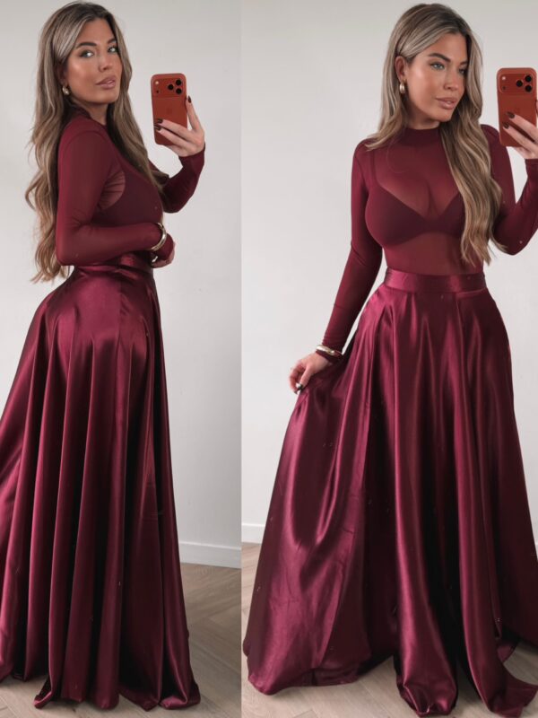 Satin maxi skirt - Bordo